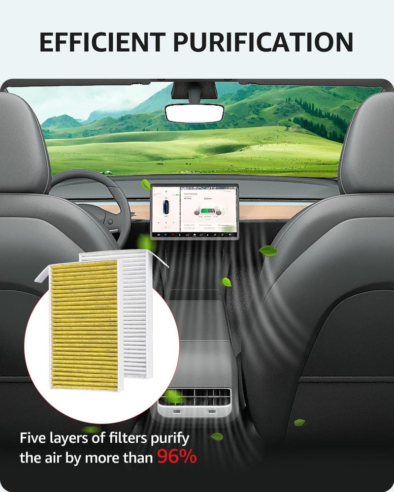 BASENOR 2026 Tesla Model Y Model 3 Cabin Air Filter with Activated Carbon [OEM Filter Replacement] for 2020-2026 Model Y Juniper 2017-2026 Tesla 3 Highland (Standard/Premium/Performance) - Image 2
